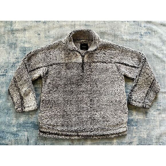 Elodie Gray Faux Fur Sherpa Fluffy 1/4 Zip Pullover High Neck Sweater Women's XL - Picture 1 of 5
